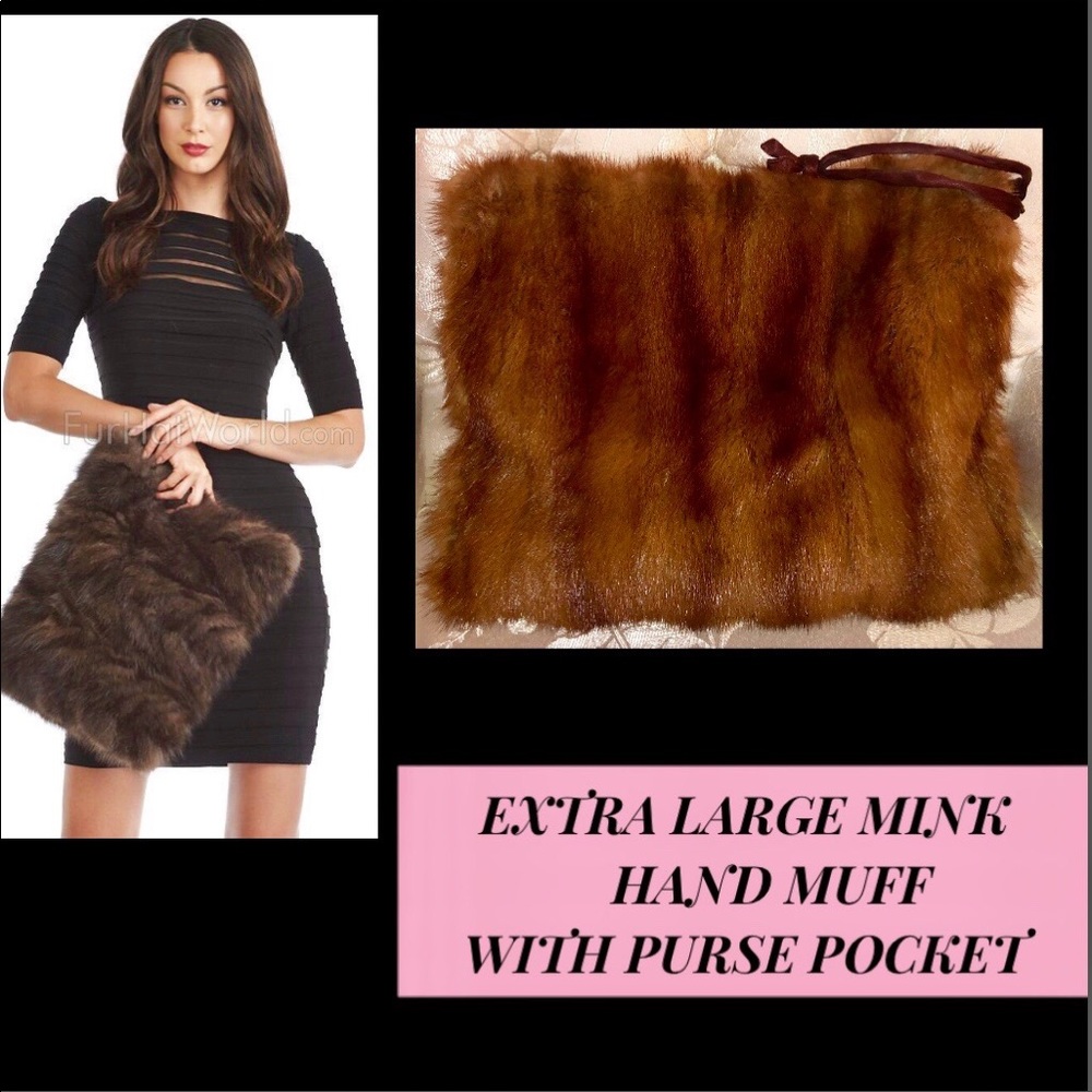 1940's XL GENUINE MINK HAND MUFF w PURSE POCKET
